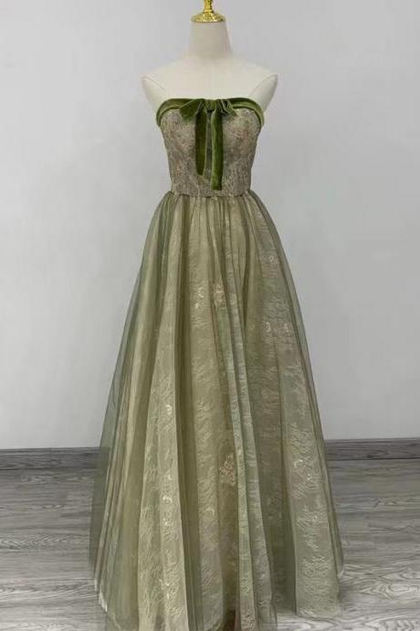 Strapless prom dress,fresh party dress,fairy green evening dress,Custom Made