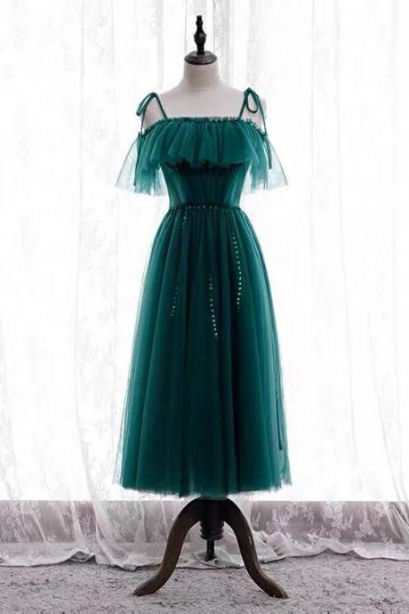 New, green prom dress, spaghetti strap party dress,fairy homecoming dress,Custom Made