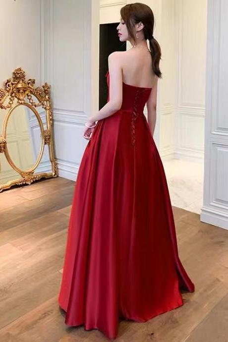 Strapless evening dress, red party dress,cute evening dress,Custom Made