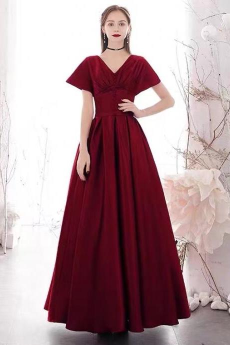 Satin evening dress, red party dress,v-neck prom dress,Custom Made