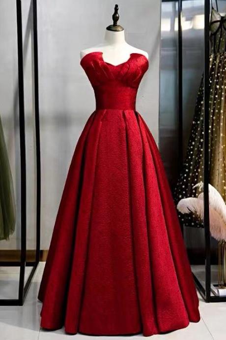 Strapless evening dress,red party dress,charming prom dress,Custom Made