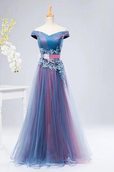 Blue evening dress,off shoulder prom dress,elegant formal dress,custom made