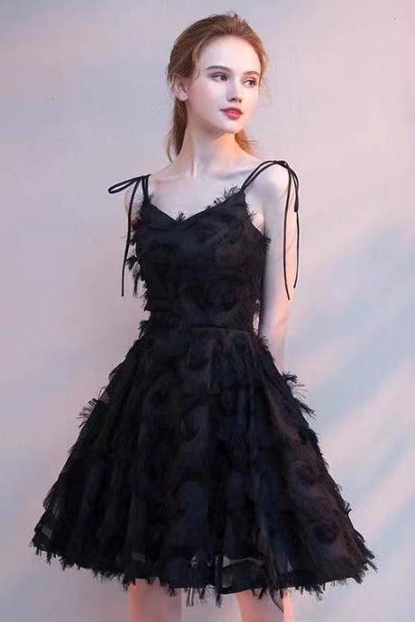 New,spaghetti strap party dress,black dress,cute homecoming dress,custom made