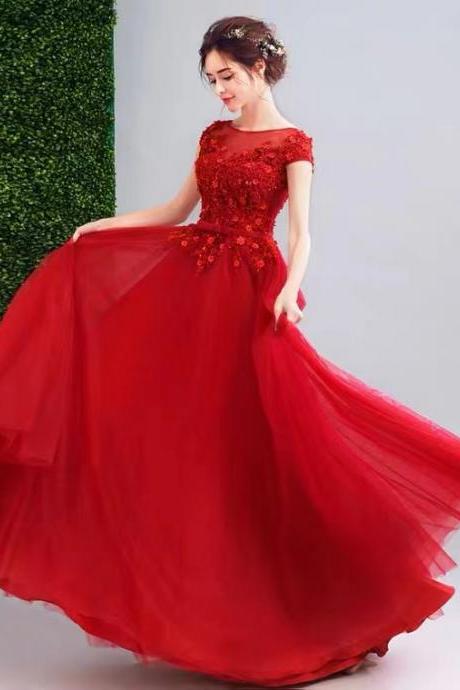 Cap sleeve prom dress,red dress,charming formal dress,custom made