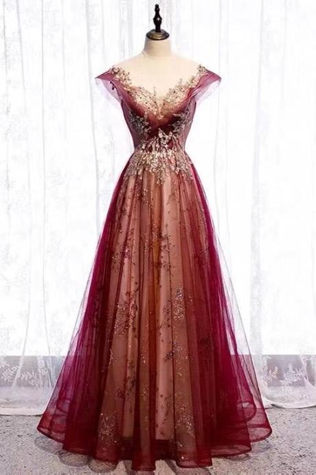 Cap sleeve prom dress, fairy party dress, dream birthday dress,red glitter evening dress,custom made