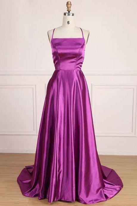 Spaghetti Strap Prom Dress, Sexy Party Dress, Backless Satin Evening Dress,custom Made