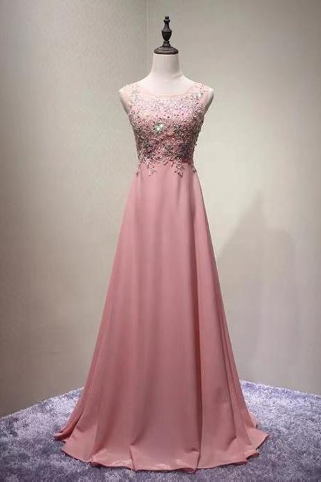 Sleeveless prom dress, pink party dress, elegant evening dress,chic birdesmaid dress,custom made