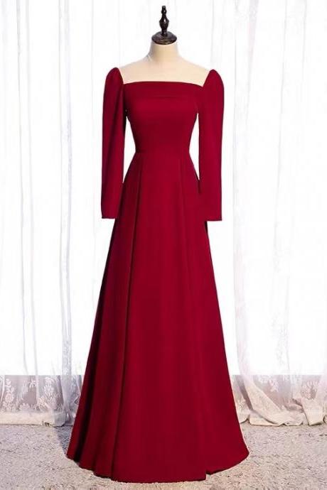 Long sleeve prom dress, red party dress, elegant formal evening dress,red dress,custom made
