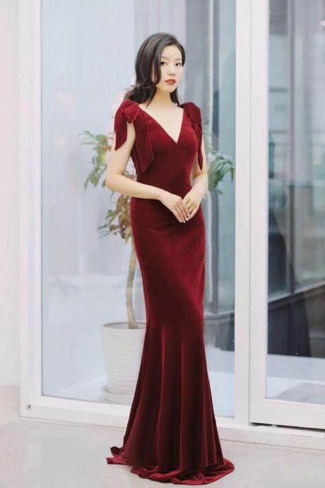 Red Prom Dress, Elegant Party Dress,velvet Bodycon Dress,,custom Made