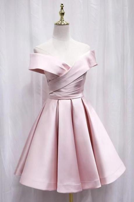 Pink prom dress,, off-shoulder party dress, cute homecoming dress, ,custom made