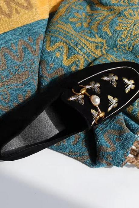 New, embroidered bees, loafers, flats