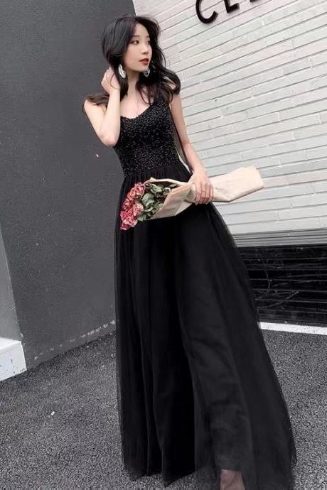 Sexy,spaghetti strap party dress,black dress,cute prom dress,custom made