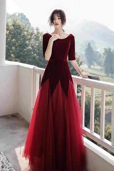 Long Sleeve Prom Dress, Red Evening Dress,velvet Party Dress,red Fomal Dress,custom Made