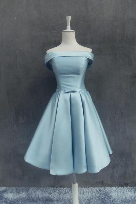 Off-shoulder Homecoming Dress, Simple Party Dress, Satin Bridesmaid Dress,blue Graduation Dress ,custom Made