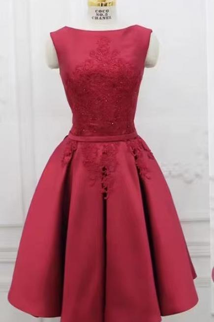 Sleeveless Homecoming Dress, Simple Party Dress, Satin Bridesmaid Dress,red Graduation Dress ,custom Made