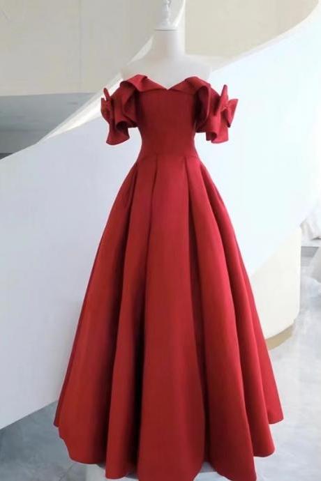 Cute Birthday Dresses, Red Evening Dresses, Satin Prom Dresses, Off-the-shoulder Party Dresses,custom Made