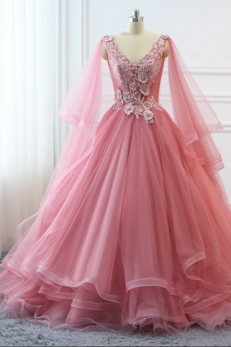 Quinceanera dress, Blush Pink Prom Dress Ball Gown Long Quinceanera Dress Floral Flowers Masquerade Prom Dress Wedding Bride Gown,Custom made