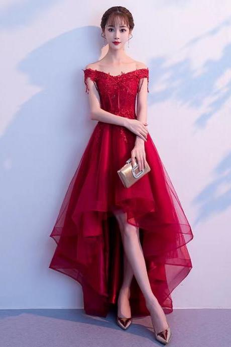 Girl party dress,v-neck birthday dress,red high low dress,custom made