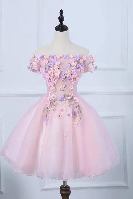 Sleeveless Homecoming Dress,pink Prom Dress,chic Birthday Dress With Applique,v-neck Homecoming Dress,custom Made