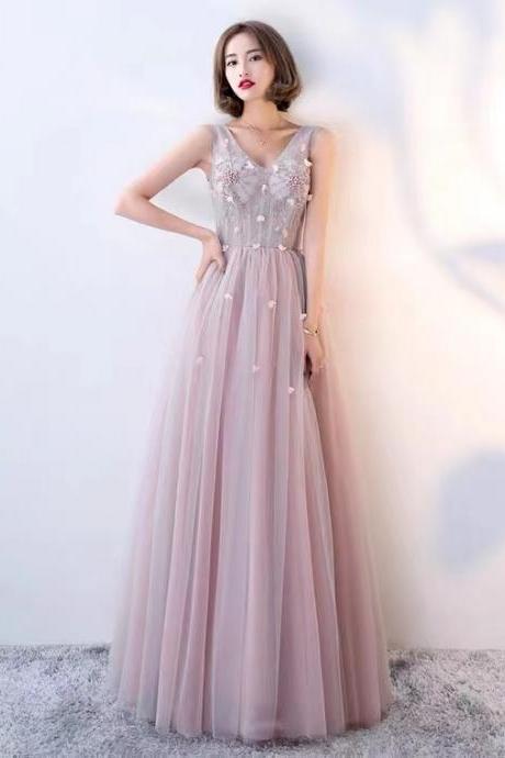 Fairy Party Dress,pink Prom Dress,chic Birthday Dress With Applique,v-neck Evening Dress,custom Made