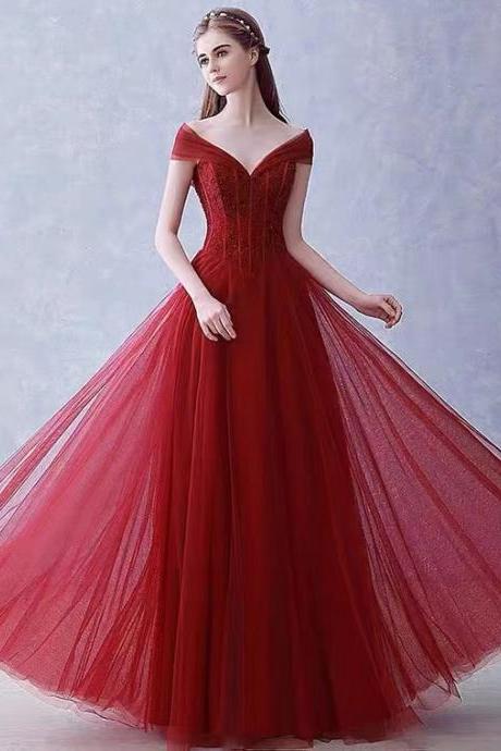 V-neck Wedding Dress, Elegant Prom Dress, Red Party Dress,custom Made