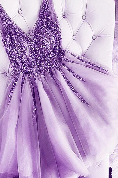 V-neck homecoming dress, cute prom dress,purple party dress,custom made
