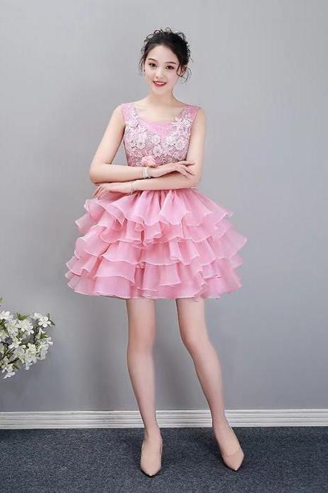 O-neck homecoming dress, cute prom dress,pink party dress,sweet birtyday cake dress,custom made