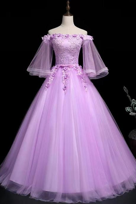 Off shoulder wedding dress, elegant prom dress, purple party dress,dream ball gown dress,custom made