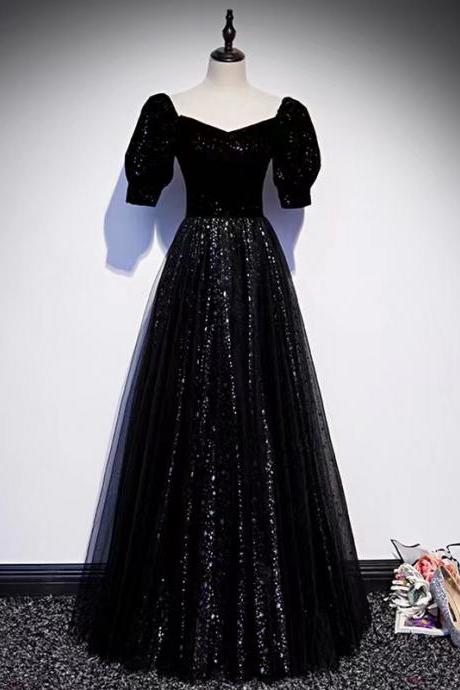 Elegant shiny evening dress, black prom dress, sexy, long formal party dress,noble wedding guest dress,custom made
