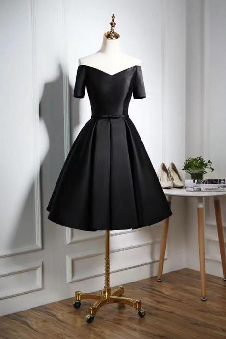 V-neck evening dress,black homecoming dress,off shoulder party dress,Custom made