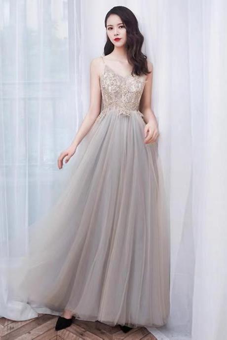 Spaghetti Strap Party Dress,sexy Prom Dress,gray Evening Dress, Custom Made