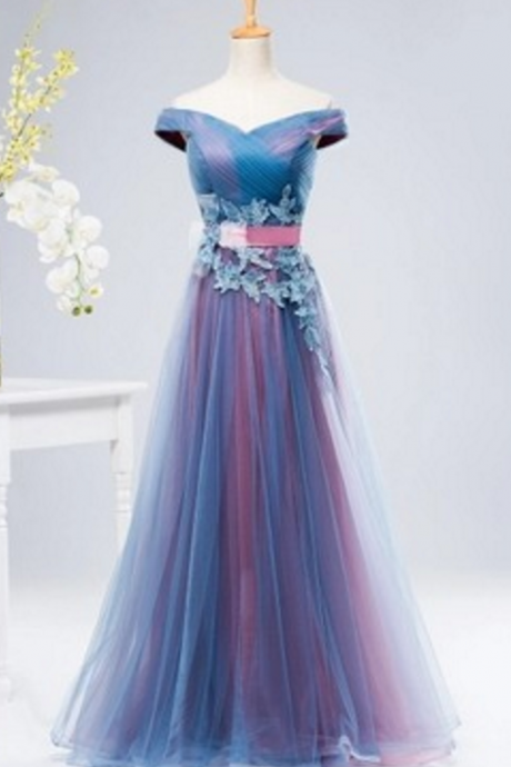 Off Shoulder Party Dress,formal Prom Dress,blue Evening Dress, Custom Made