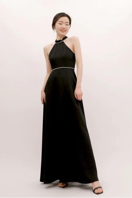 Stylish party dress,sexy prom dress,black evening dress,halter neck party dress, Custom Made