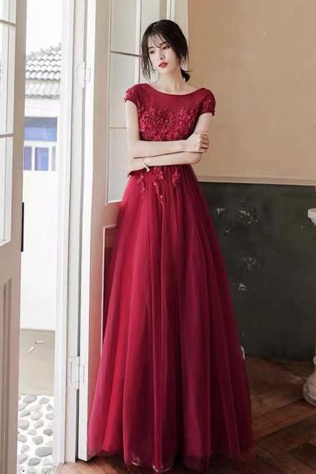 Elegant Prom Dress,red Formal Dress,cap Sleeve Evening Dress,custom Made