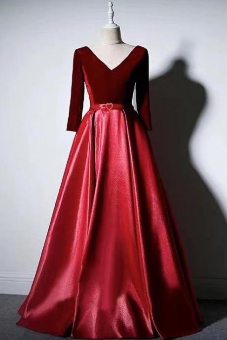 V-neck Evening Dress,sexy Prom Dress,red Party Dress ,elegant Formal Dress,custom Made