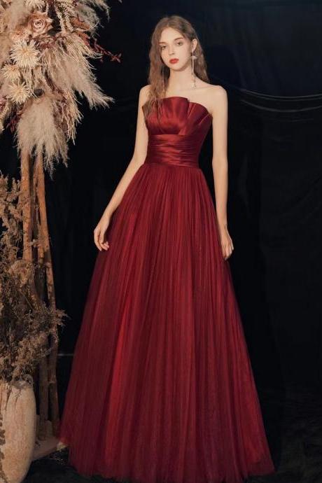 Red Party Dress,strapless Evening Dress,tulle Prom Dress,custom Made