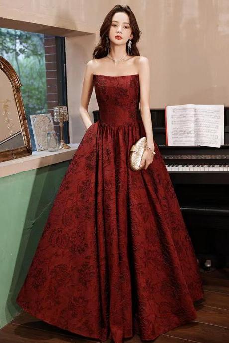 Sexy Strapless Gown, Red Evening Gown, Fancy Jacquard Party Dress,custom Made