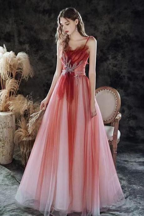 Red Evening Dress, Light Luxury Prom Dress, Spaghetti Strap Party Dress,custom Made