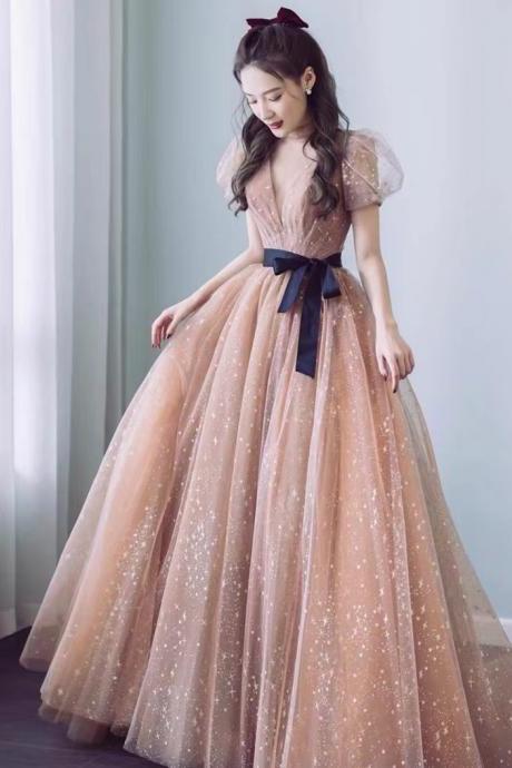 Puffy Sleeve Prom Dress, Princess Temperament Evening Dress,high Neck Party Dress,custom Made