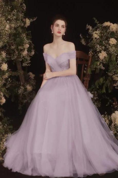 Off Shoulder Prom Dress, Elegant Light Luxury Evening Dress,light Purple Party Dress,custom Made