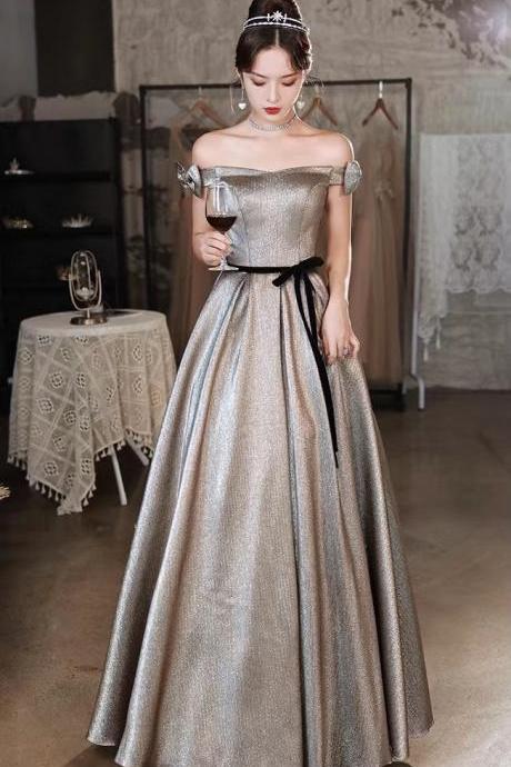 Evening Prom Gown , Sexy Off-shoulder Party Dress, Gray Shiny Evening Dress,custom Made