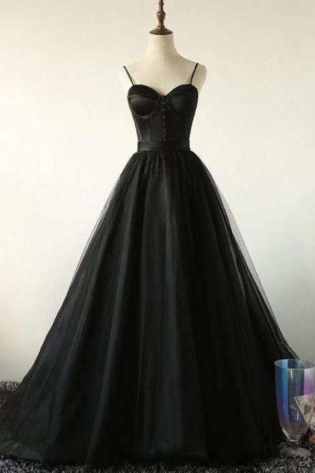 Black Evening Dress, Spaghtti Strap Graduation Dress, Birthday Party Dress,custom Made