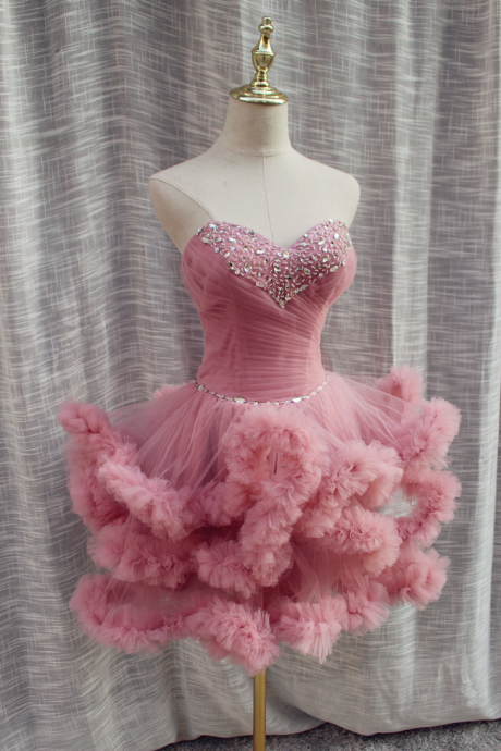 Pink Prom Dress, Sexy Party Dress,strapless Evening Dress With Bead, Cute Homecoming Dress,sweet Graduation Dress,custom Made