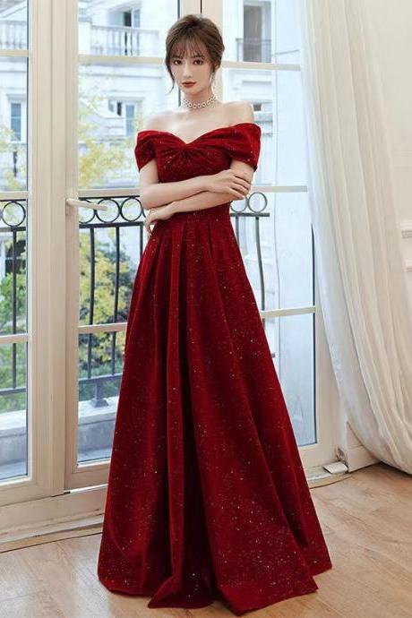 Off Shoulder Evening Dress, Red Party Dress, Velvet Prom Dress,custom Made