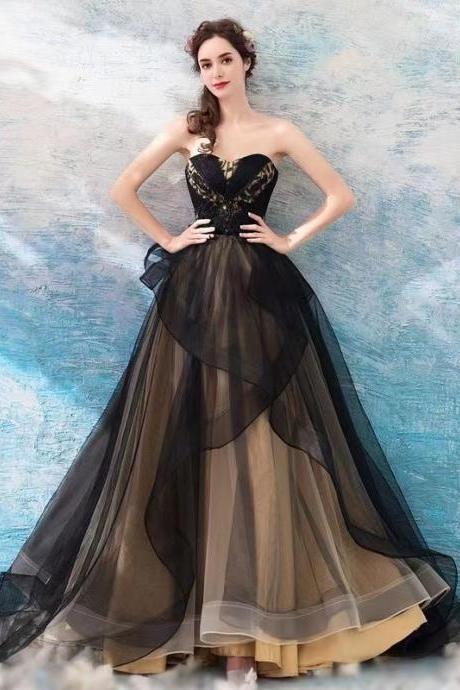 Strapless Evening Dress, Black Charming Prom Dress, Elegnt Party Dress,custom Made
