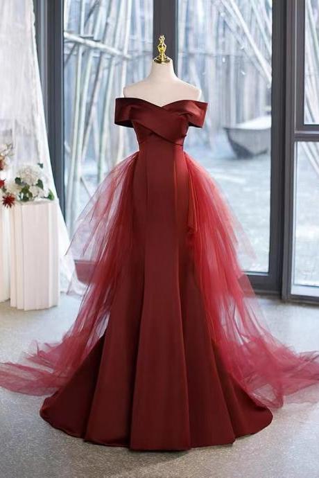 Red Prom Dress, Elegant Bridal Dress,,off Shoulder Evening Dress,satin Bodycon Dress,custom Made