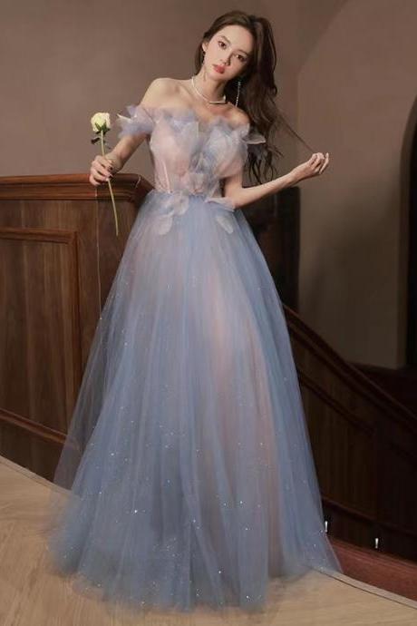 Blue Prom Dress, Chic Party Dress,off Shoulder Evening Dress,cute Party Dress,custom Made