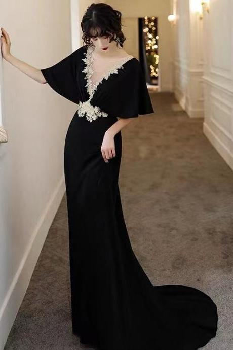 Elegant Prom Dress,noble Evening Dress,black Party Dress,custom Made