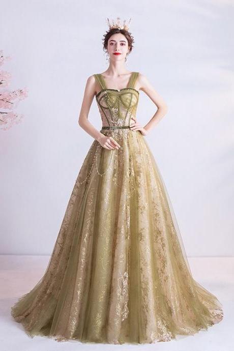 Olive Green Bridal Dress ,stylish Evening Gown, Fairy Prom Gown,custom Made