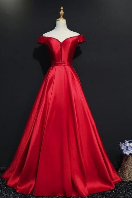 Off Shoulder Evening Dress ,red Prom Dress,charming Satin Party Dress,custom Made